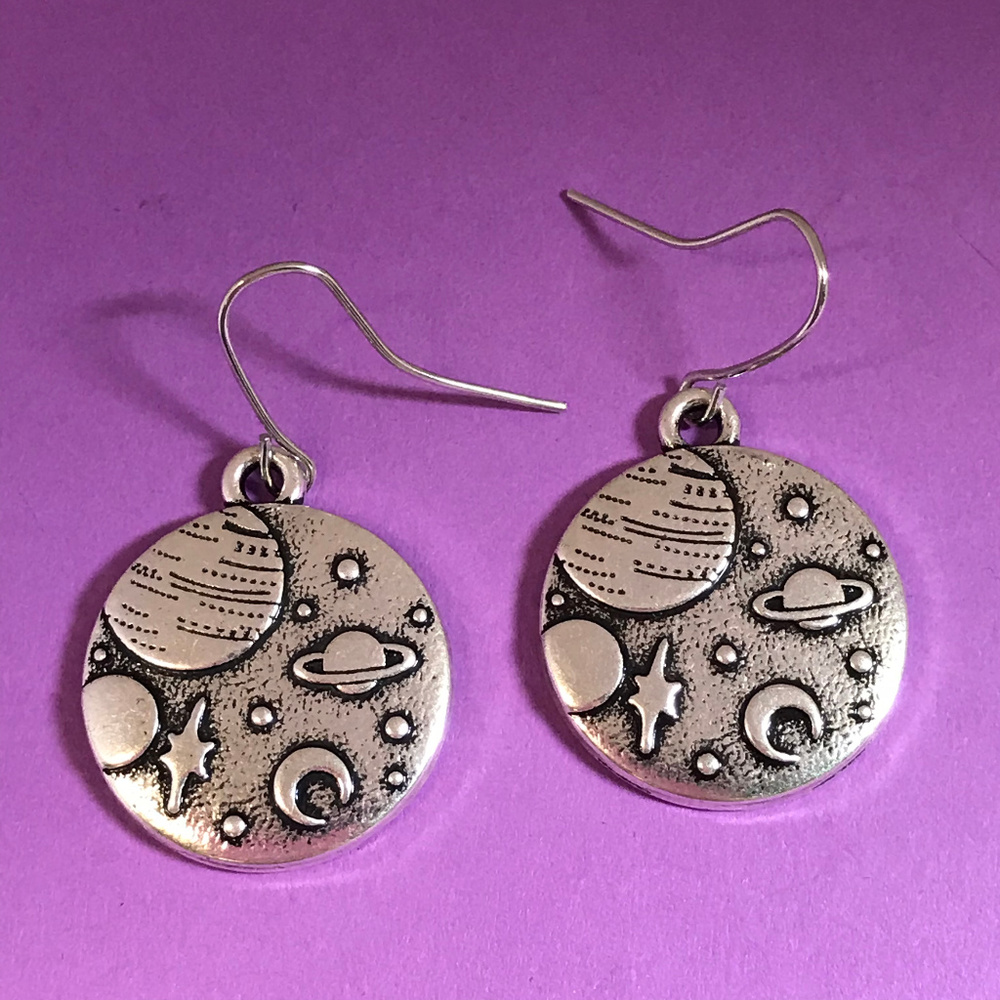 Solar System Space NASA Silver Tone Earrings